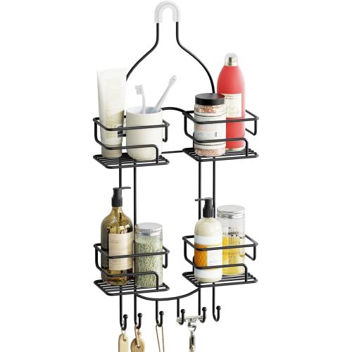SRIWATANA Shower Caddy Hanging Over Head, Bathroom Shower Organizer Shower Rack Holder with Hooks for Razors - Black