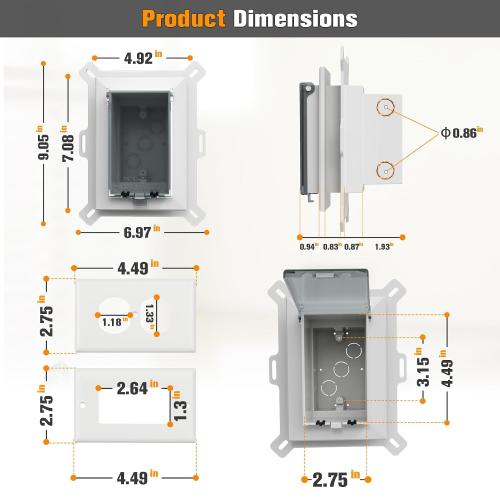Recessed Outlet Box, DBVS1C-1 Low Profile Electrical Outlet Boxes, Wall Plate Kit for New Vinyl Siding, Enclosed Weatherproof Pack with Duplex & Decorator Style Covers, 1-Gang,Clear, Vertical