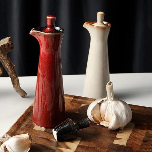 Small Ceramic Olive Oil Dispenser Bottle for Storage Of Oil, Vinegar, Soy Sauce, 120ml / 4oz - Beige