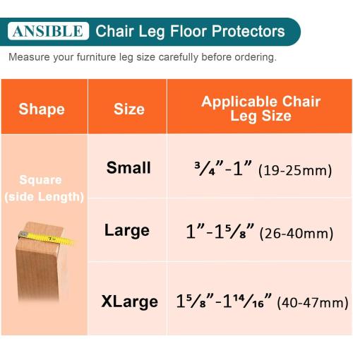 Ansible 24 pcs Square Large Chair Leg Floor Protectors, Furniture Felt Pads Silicone Covers caps for Chairs,Chair Leg Protectors for Hardwood Floors (Large fit:1'' to 1-5/8'')