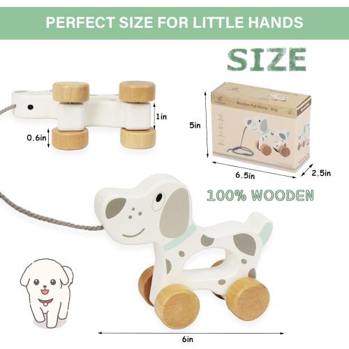 Baby Toys Car,Wooden Pull Along Toddler Toy, Developmental Toy for 1 Year Old Girl Boy Birthday Gift (Dog)
