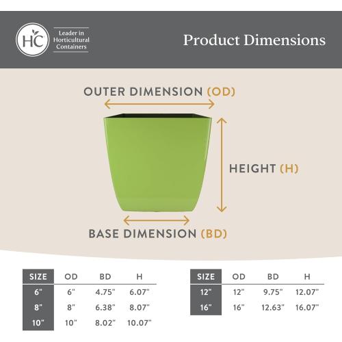 The HC Companies Aria Self Watering Square Plant Pot w/Drainage - Classic Planters for Outdoor Plants & Indoor Plants - Lightweight & UV-Resistant Plastic Pots for Plants (6 Matte Black, Pack of 2)