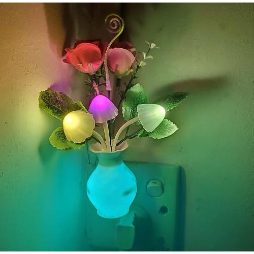 AUSAYE 4 Pack Plug in LED Night Light Sensor Light Rose Flower Decor,Energy Saving Lamp Dream Nightlight Mushroom Night Lights for Kids Adults Bedroom,Bathroom,Living Room,Kitchen,Hallway