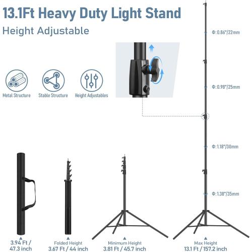13.1' Heavy Duty Light Stand Photography, Sdfghj 157.2in/4m Adjustable Metal Professional Sky High Tripod with Air Cushioned with 1/4& 3/8 Screw Adapter Compatible with Most DSLR Cameras