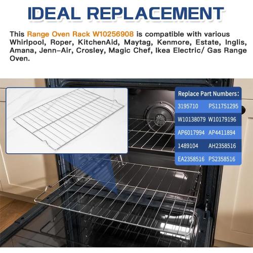 [Upgraded] 2Pcs Range Oven Racks W10256908 for Whirlpool/KitchenAid/Roper/Maytag/Kenmore Range, Replaces W10138079, 3195710, W10179196, 24 x 15.75 Size, Not Universal