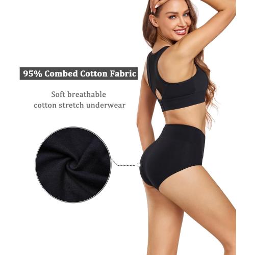 XL wirarpa Women's Underwear High Waisted Ladies Cotton Panties Soft Full Coverage Briefs 5 Pack