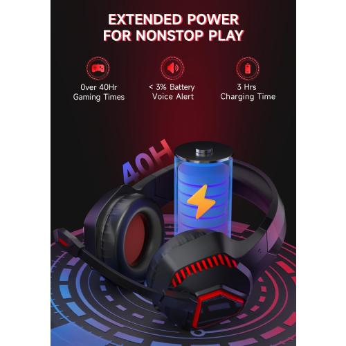 Wireless Gaming Headsets for PS5, PS4, Mac, Switch, PC, Computer - 2.4GHz & Bluetooth 5.2 Gamer Gaming Headphones Wireless, ENC Noise-Canceling Mic, 50MM Drivers, Red
