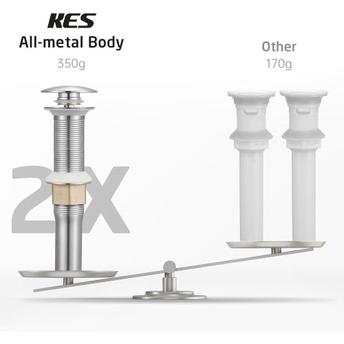 KES Bathroom Sink Drain with Strainer Basket Hair Catcher Anti Clog Pop Up Drain Stopper Vanity Vessel Sink Without Overflow, Brushed Nickel All Metal Rustproof 304 Stainless Steel, S2013D-BN