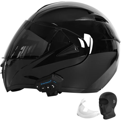 Motorcycle Bluetooth Modular Helmet, DOT Approved Dual Visor Full Face Flip Up Bluetooth Integrated Motorcycle Helmet for Adults Men and Women