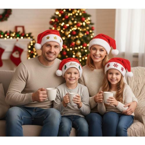 12 Fancy Christmas Santa Hats with 12 Jingle Bell Necklaces Bulk for Christmas Party Favor Photo Booth; One Size Fits All.