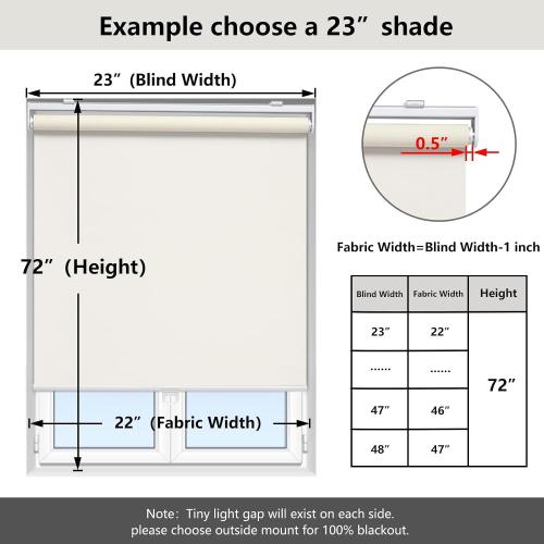 Ivory Cordless Roller Shades Blackout Blinds for Windows Room Darkening Rolled Up Shades with Spring System, UV Protection Window Shades Door Blinds for Home and Office (70 W x 72 H, Ivory)