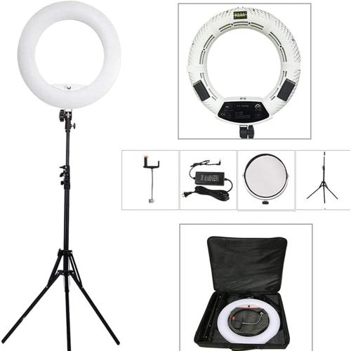 Yidoblo 18 Inch LED Ring Light Kit Bi Color Dimmable Photo Studio Video Portrait Film Selfie YouTube Photography Continuous Lighting Kits w Phone/Camera Holder,Makeup Mirror,Light Stand and Bag White
