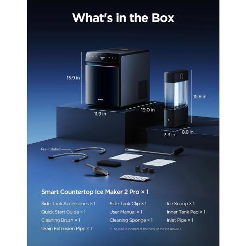GoveeLife Smart Countertop Ice Maker 2 Pro, 3 Mins 9 Ice Cubes with 3 Sizes | 47lbs Daily, 40dB Quiet, Smart Pre-Cooling, App & Voice Control, Self-Clean, Dual Water Tanks for Home, Coffee, Party, Office