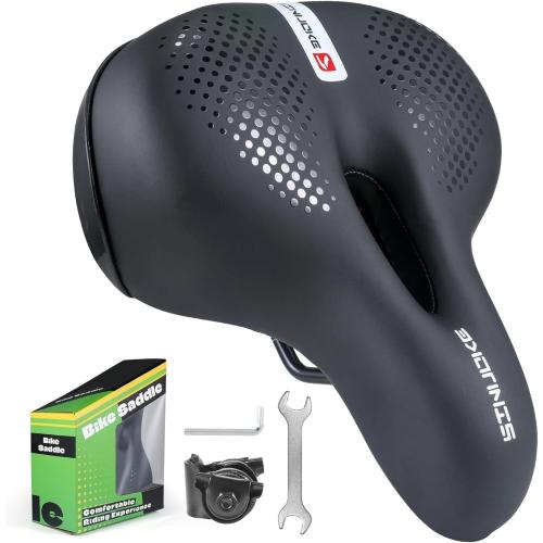 Bike Seat for Men & Women, Comfortable Gel & Foam Bicycle Saddle with Ergonomic 5-Zone Support, Shock Absorbing, Waterproof Wide Design, Fits Road, Mountain & Exercise Bikes