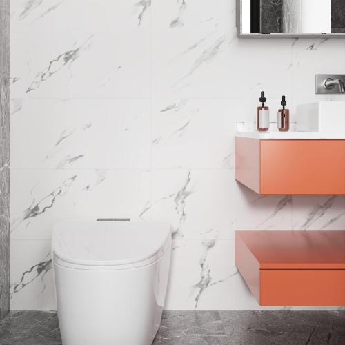 Stickyart 15-Piece White Marble Peel and Stick Floor Tile for Bathroom Floor Tile Peel and Stick on Wall Vinyl Flooring Roll Waterproof 12x24 Self Adhesive Vinyl Flooring Tiles for Kitchen Bedroom