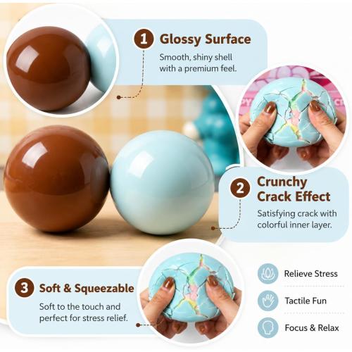 2 PCS Wax Cracking Squishy, Crunchy Stress Ball with Satisfying Crackling Sound for Stress Relief, Desk Display and Sensory Relaxation, in Chocolate Brown and Macaron Colors