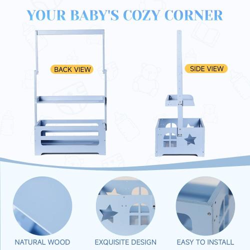 Baby Shower Crate Closet, Gender Reveal Storage Box with Wooden Baby Clothing Display Rack, Nursery Closet Organizer with Hanging Rod, Shelf & Toy Crate for Newborn Boy or Girl - Blue
