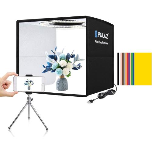 PULUZ Mini Photo Studio Light Box, Photo Shooting Tent kit, Portable Folding Photography Light Tent with CRI >95 104pcs LED Light & 6 Kinds Double-Sided Color Backgrounds for Small Size Products