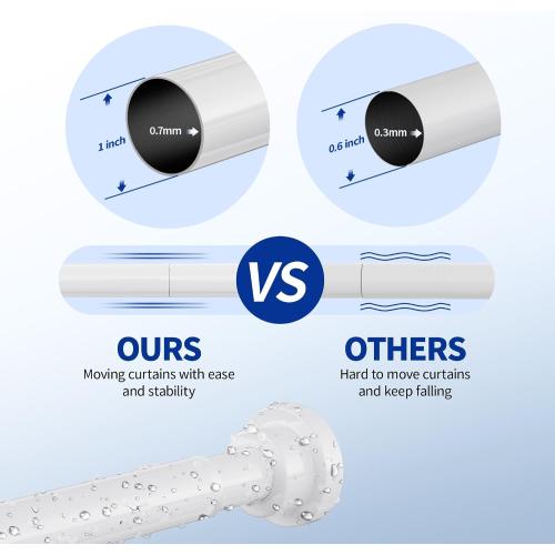 Mcrbeay Shower Curtain Rod, 1 Diameter Heavy Duty Tension Shower Rod, Non Slip Adjustable 28-74 inch No Drill Shower Curtain Rods Spring Tension For Bathroom, Shower Stall, No Rust, White