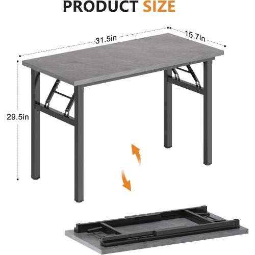 DlandHome Folding Desk Small Desk 31.5 inches Small Computer Desk for Home Office Folding Table Writing Table for Small Spaces No Assembly Required Grey & Black Frame