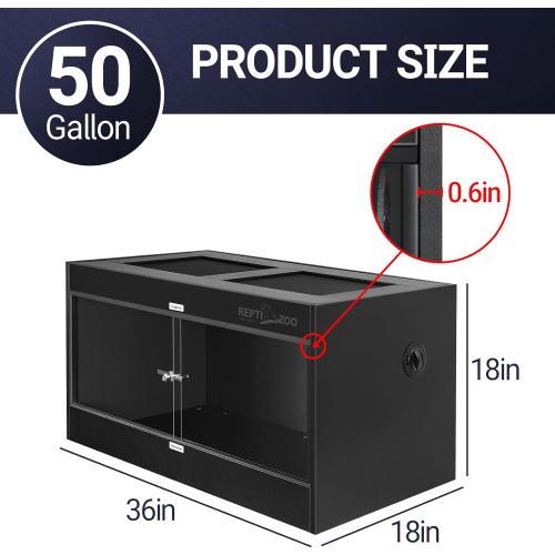 REPTI ZOO 50 Gallon PVC Reptile Enclosure, 36x18x18 inch Reptile Tank for Ball Python Bearded Dragon Snake Gecko, Reptile Terrarium Lounge Habitat with Glass Sliding Door & Top Screen Ventilation