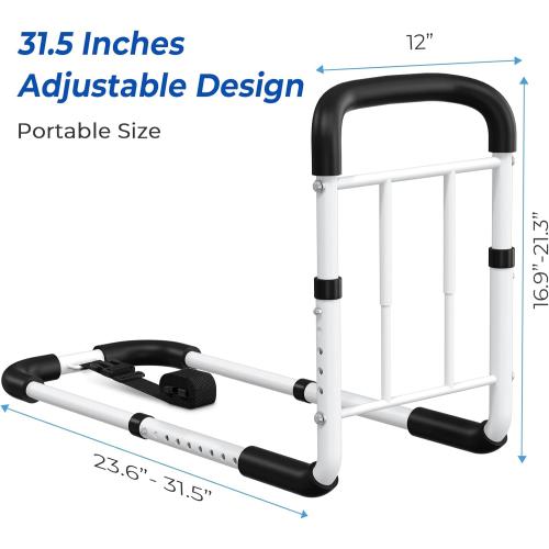 Bed Rails for Elderly Adults - ASTM Approved Adjustable Bed Cane with Non-Slip Ergonomic Handle & Storage Pocket, Bed Railings for Seniors Hold up to 350 LBS, Tool-Free