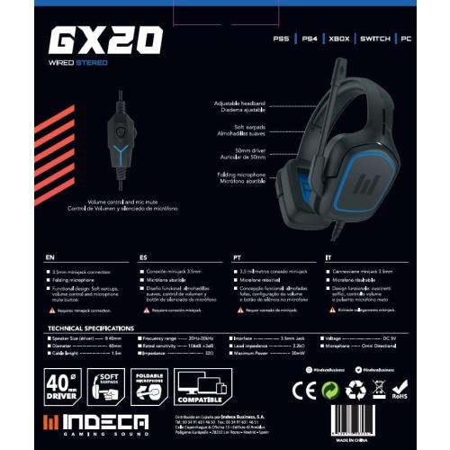 GX20 Gaming Headphones Compatible with PS5, PS4, Xbox, Switch, PC and Mac | Ergonomic Gaming Headset with Stereo Sound and Mic | 1.5m Cable with 3.5mm Mini Jack Input