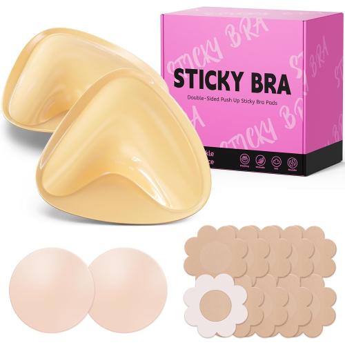 Mearter Ultra Push up Sticky Bra Pads Inserts | Double Sided Adhesive Bra Inserts | Stick on Bra for Sports Bra Swimsuit (Extra-Large, Beige)