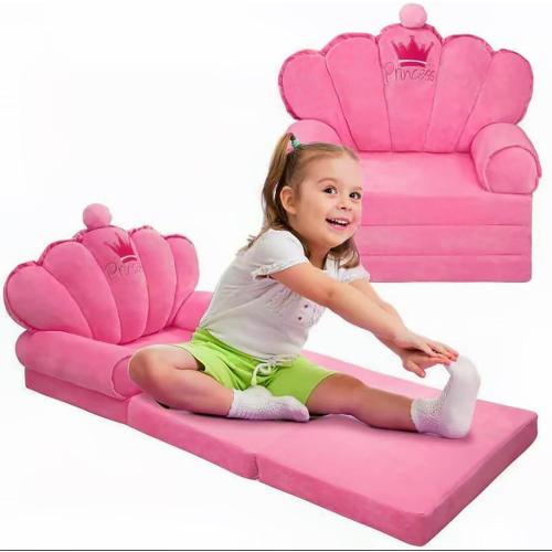 Pink Comfy Toddler Couch Sofa Lounger Toddler Bed for Seating Soft Princess Foldable Kids Couch Fold Out for Toddlers Children's Chairs for Birthday Gift 1-5