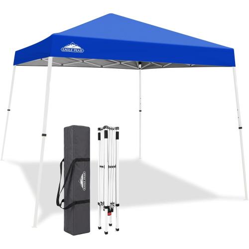 EAGLE PEAK 10x10 Slant Leg Pop Up Canopy Tent, Blue | PeakPush™ Center Lock, Easy 1 Person Setup Pop Up Tent, Portable Sports & Camping Shelter, 10x10 Base 8x8 Top, Carry Bag