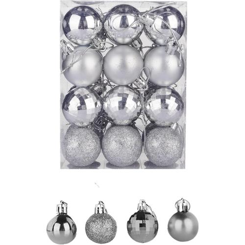 Christmas Balls,24PCS Ornaments for Xmas Tree,1.57INCH Hanging Ball for Small Christmas Tree Decorations,Party Decorations (Silver)