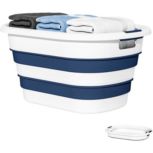 OOAMBB 43L(11.5Gallon) Collapsible Laundry Basket Plastic (Blue, 1 Pack) | Pop Up Laundry hamper/Storage Container, Foldable Laundry Basket with Large Capacity,Sturdy,Space Saver