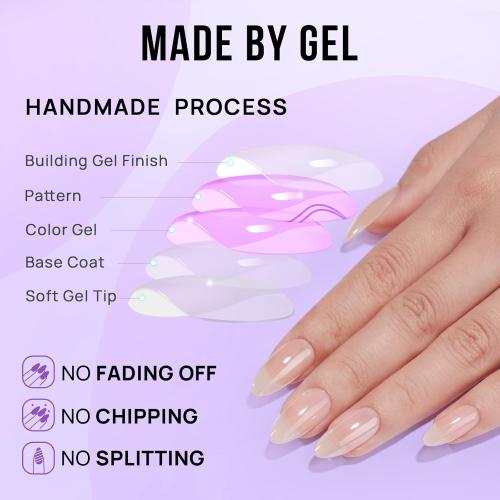 BTArtbox Press On Nails Medium Almond - Press on Nails Chrome Nails, Light Weight & Fit Perfectly Fake Nail with Nail Glue, Nude Glue On Nails in 16 Sizes, Glazed Donut