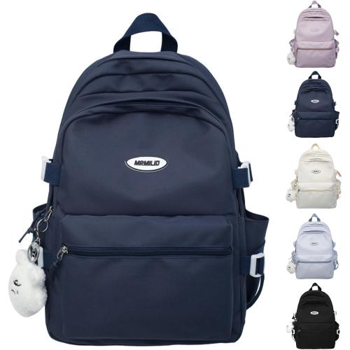 Dark Blue Kawaii Backpack with Cute Accessories Casual Aesthetic Daypack Simple Laptop Bag Waterproof Travel Rucksack for Women (dark blue)