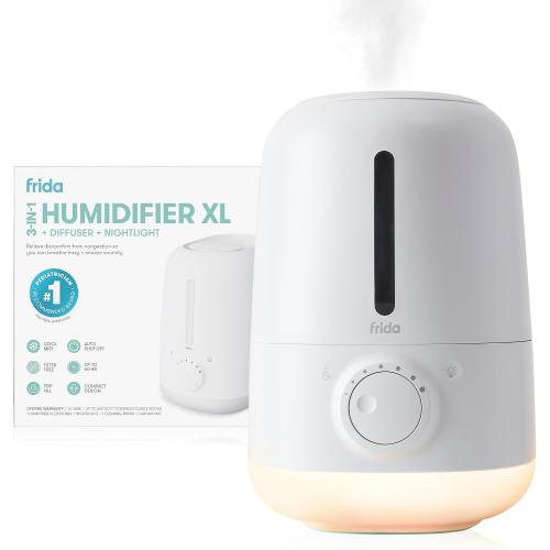 Frida Baby 3-in-1 XL Top Fill Humidifier for Bedroom, Cold & Flu Relief, 6L Tank Cool Mist Humidifier   Diffuser for Large Rooms, Nightlight, Auto-Off, Quiet, Essential Oil Diffuser