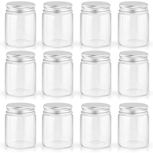 12 Pack 2Ounces Glass Jars with Lids,Clear Mini Mason Jars Glass Jars with Aluminum Airtight Lids Round Canning Storage Jars Containers for Essential Oils,Cream,Powders,Ointments,Herbs,Art Craft