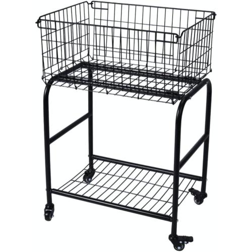 Rolling wire Laundry Basket with Wheels,Metal luandry cart for Room Organizer, garment laundry and storage (Black)