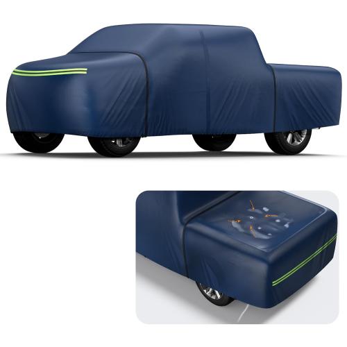 KAKIT Truck Cover Waterproof All Weather, Wear-Resistant Lightweight Fabric with Door Zipper and Tear Resistant Quick Drainage Holes, 5 Windproof Straps, Navy Blue (Truck Up to 250''L)