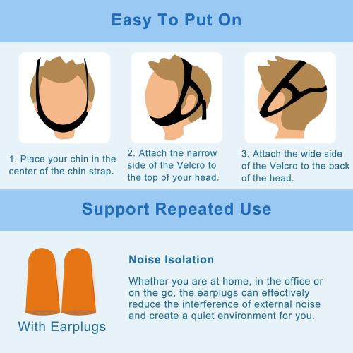 Chin Strap for Sleeping, Anti Snoring Devices Comfortable Effective Stop Snoring Solution, Snore Stopper Breathable, Anti Snore Chin Strap Adjustable Velcro, with Eye Mask, Black