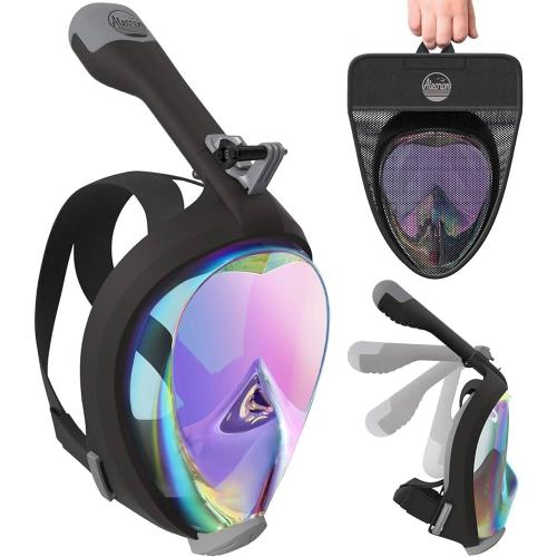 WHITE Foldable Full Face Snorkel Mask for Adults and Youth (Women & Men) - Anti Fog Snorkeling Mask Full Face with Action Camera