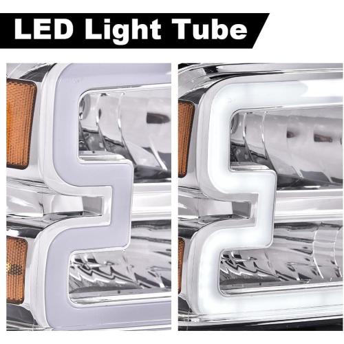PIT66 LED Headlight Assembly Compatible with 2005-2007 Ford F250 F350 F450 F550 Super Duty/ 2005 Excursion,(Not Fit Sealed Beam Headlight model) Clear Lens Chrome Housing Amber Reflector