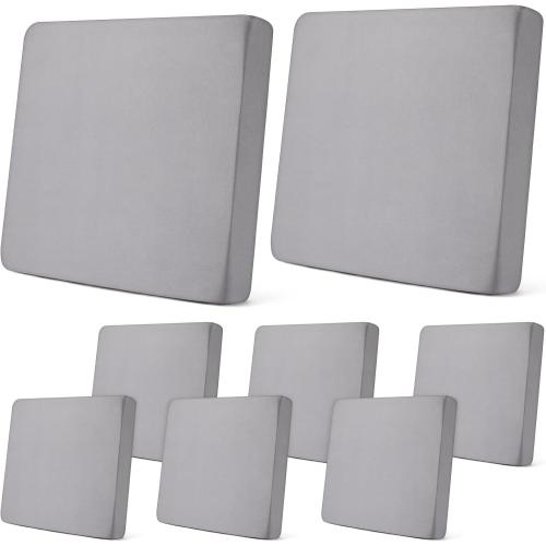 Newwiee 8Pcs Patio Cushion Covers Stretch Outdoor Cushion Cover Replacement for Patio Furniture Sofa Couch Slipcovers, Soft Flexibility Washable Furniture Protector(Waterproof Pure,Light Grey)
