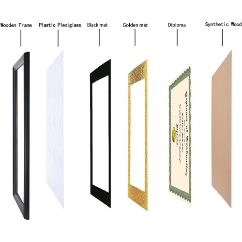 BLACK FRAME LTYHHK 12x15 Diploma Frame Solid Wood Black, Displays 12x15 Diplomas with Black Over Gold Mat or 16x20 Inch Without Mat, 12x15 Diploma Frame 12x15 inch Certificate Frames (L23B1620BG1215)