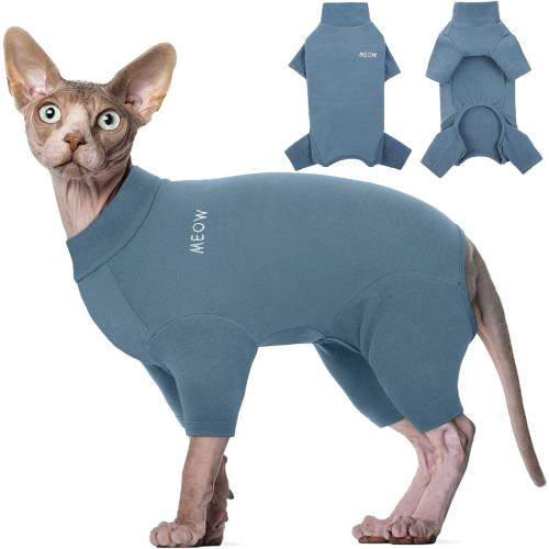 ROZKITCH Sphynx Cat Shirt, Breathable Soft Jumpers for Hairless Cats Only, Coat with Four Legs, Warm Sweater T-Shirt Pajamas Jumpsuit Vest Cornish Rex, Devon Rex, Peterbald Blue XXL