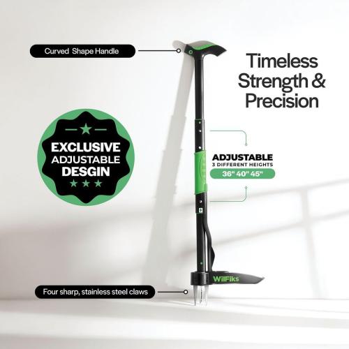Weed Puller Tool with Long Adjustable Handle (36, 40, & 45), Quick-Release Weed Ejector Mechanism, Lightweight Aluminum Stand-Up Heavy Duty Weed Remover, 4-Claw Head & Foot Pedal for Easy Weeding