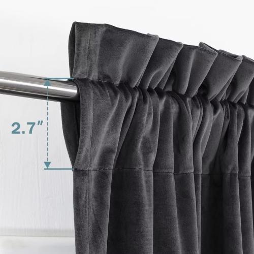 2 Panels Dark Grey Velvet Curtains 120 Inches for Bedroom, Thermal Insulated Blackout Curtains- Room Darkening Sun Blocking Rod Pocket Window Drapes for Living Room, 2 Panels, 52 x 120 Inches