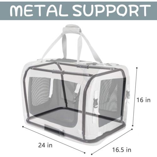 Extra Large Cat Carrier Soft Sided, Portable Small Dog Carrier for 2 Cats, 24x16.5x16 Car Travel Folding Comfortable Design with Bowl, Grey