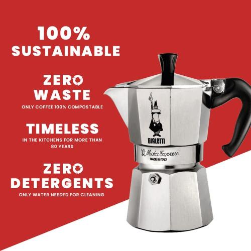 Bialetti Moka Express Iconic Italian Stovetop Espresso Maker 6 Cups, Aluminium, Silver