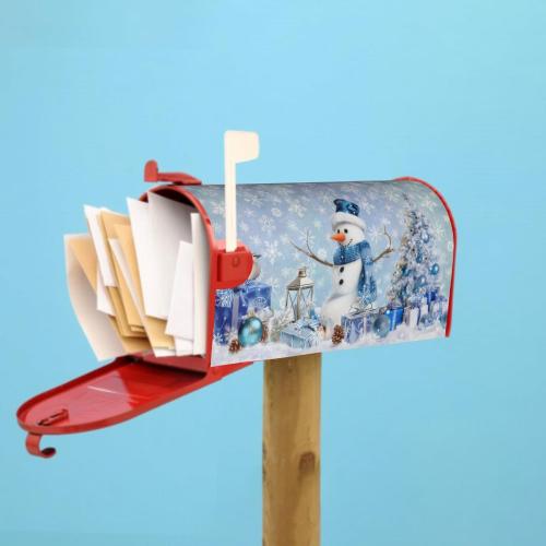 Winter Snowman Mailbox Cover Magnetic 21x18 Standard Size Blue Christmas Tree Balls Xmas Snowflakes Mailbox Wrap Post Cover Decor for Yard Garden Home Outdoor Holiday New Year