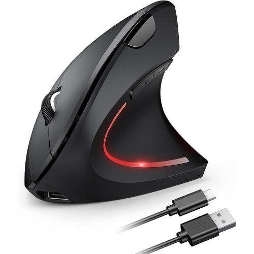 TECKNET Ergonomic Mouse Wireless, Echargeable Mouse Wireless Silent for Carpal Tunnel Right Hand, 2.4GHz USB-A Vertical Mouse for Laptop,5 Adjustable 4800 DPI, Computer,MacBook, Desktop(Not-USB-C)